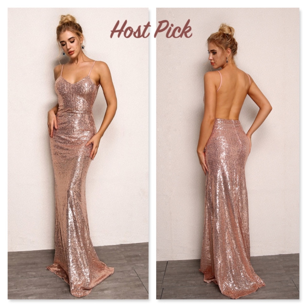 Rose Gold Sequin Open Back Cami Maxi Dress - Picture 2 of 13